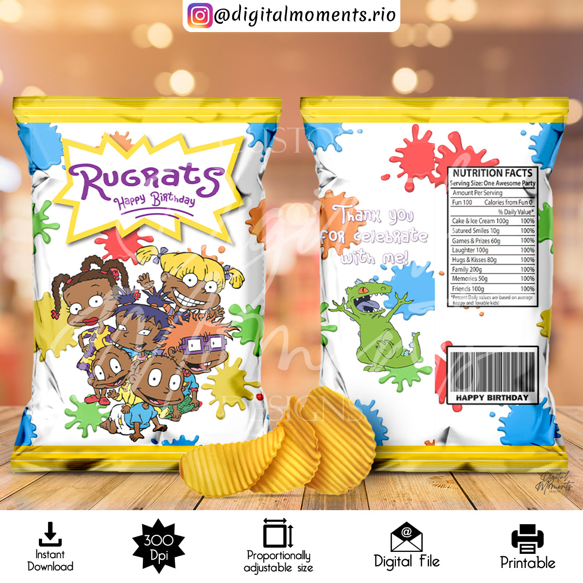 Rugrats 11"x8.5" Chip Bag Diseño digital, Descarga instantánea