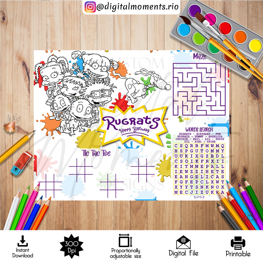 Rugrats 11"x8.5" Activity Sheet Digital Design, Instant Download | Custom Digital Download for Kids Party or Event
