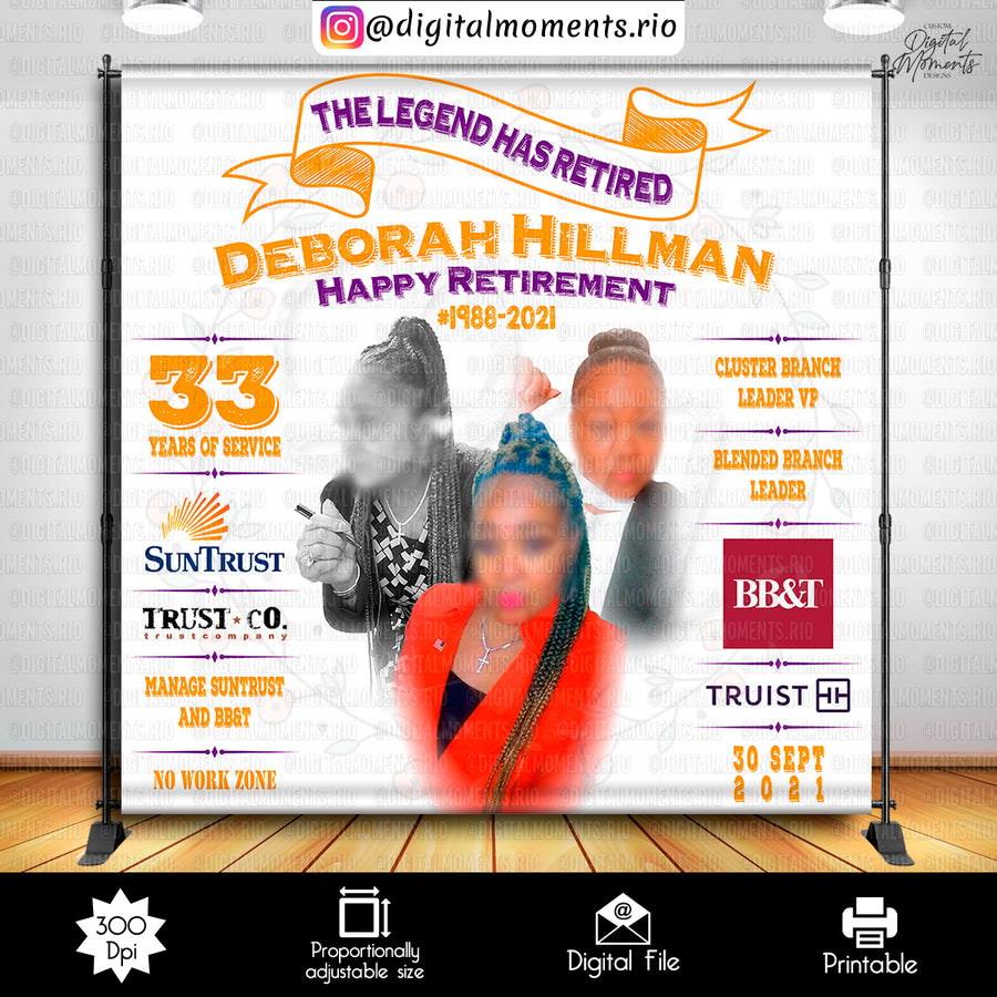 Retirement 8x8 Custom Backdrop, Digital file only | Custom Digital Download for Retirement Event