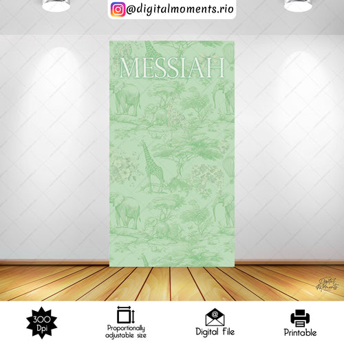 Safari Toile de Jouy 4x7 Baby Shower Custom Backdrop, Digital file only