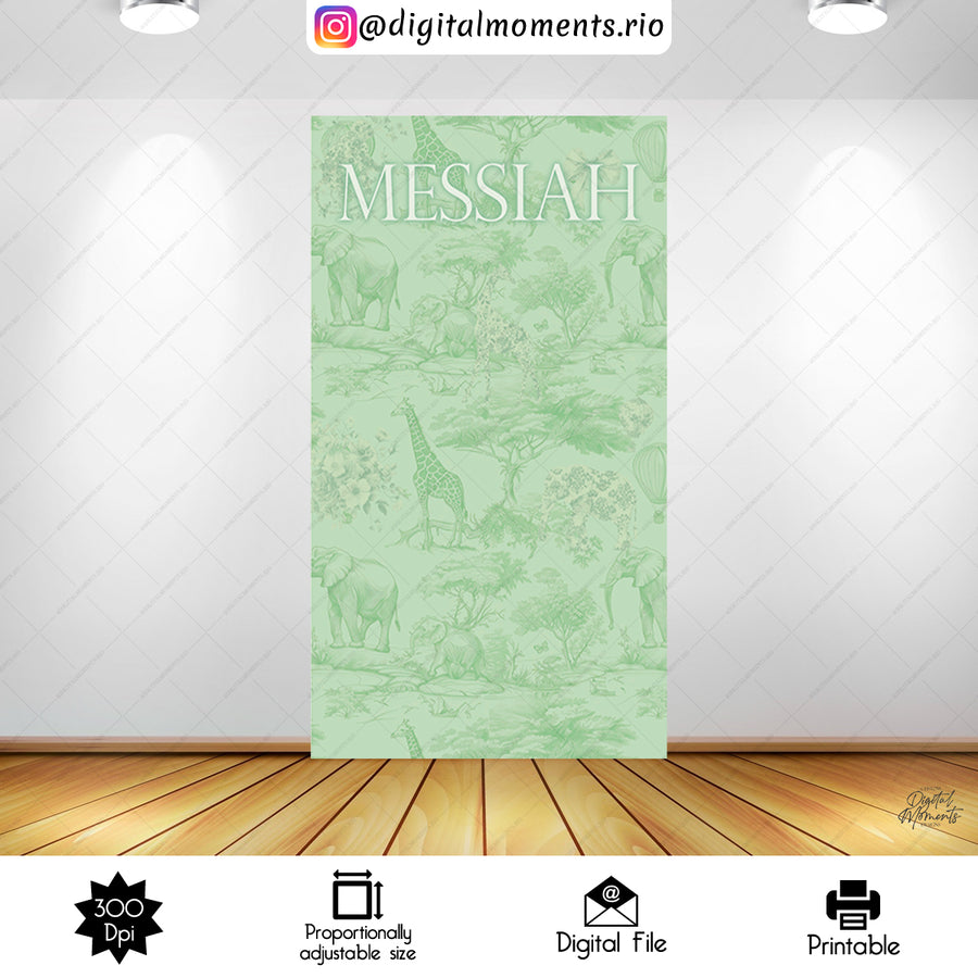 Safari Toile de Jouy 4x7 Baby Shower Custom Backdrop, Digital file only | Custom Digital Download for Kids Party or Event