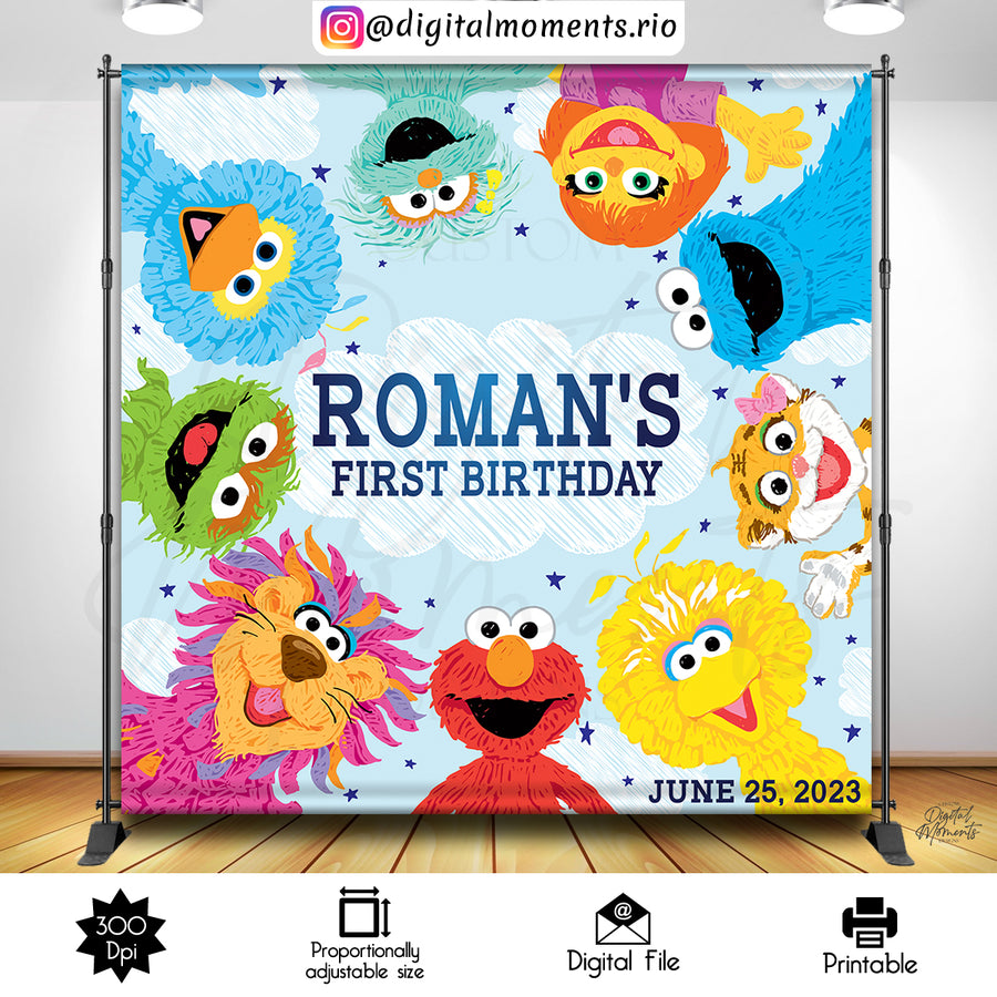 Sesame Street Birthday 8x8 Custom Backdrop Design, Digital file only | Custom Digital Download for Kids Party or Event