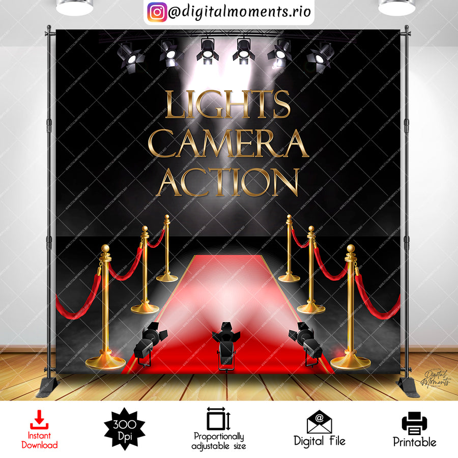 Lights, Camera, Action 8x8 Digital Backdrop Design, Instant Download | Custom Digital Download for Kids Party or Event