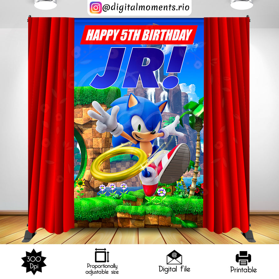 Sonic 5x8 Custom Backdrop, Digital file only | Custom Digital Download for Kids Party or Event
