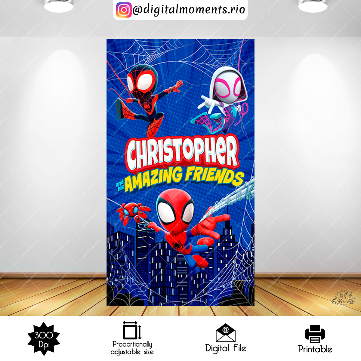 Diseño personalizado del panel Spider-man 4x7, solo archivo digital