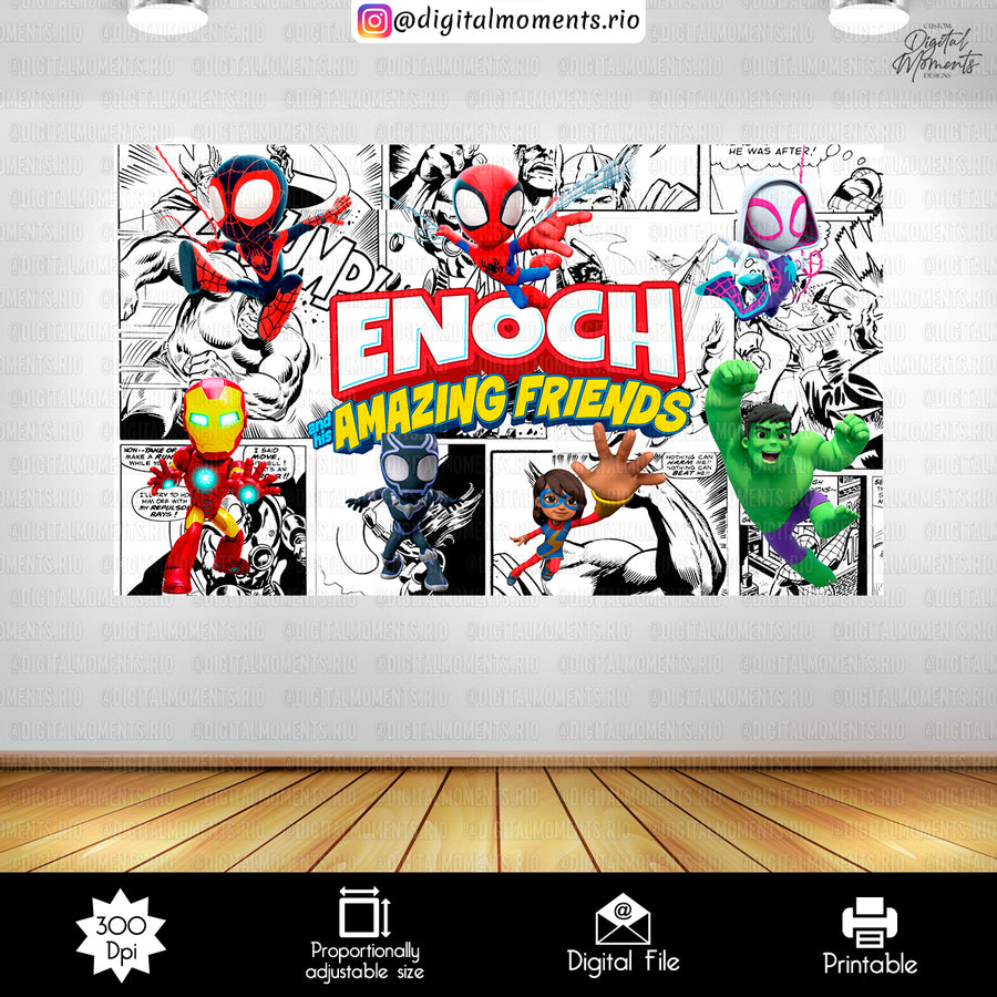 Spidey and his Amazing Friends 6x3,5 Panel Custom Design, Digital file only | Custom Digital Download for Kids Party or Event