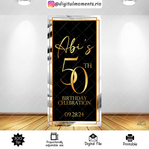 Stepping Into 4x8 White, events, custom, 50th, panel, birthday, gold, black, 4x8, design
