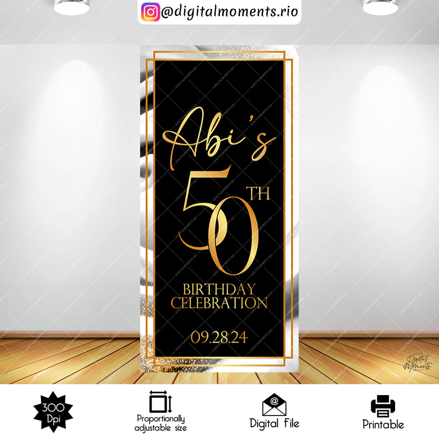 Black and Gold 50th Birthday 4x8 Panel Custom Design, Digital file only | Custom Digital Download for Kids Party or Event