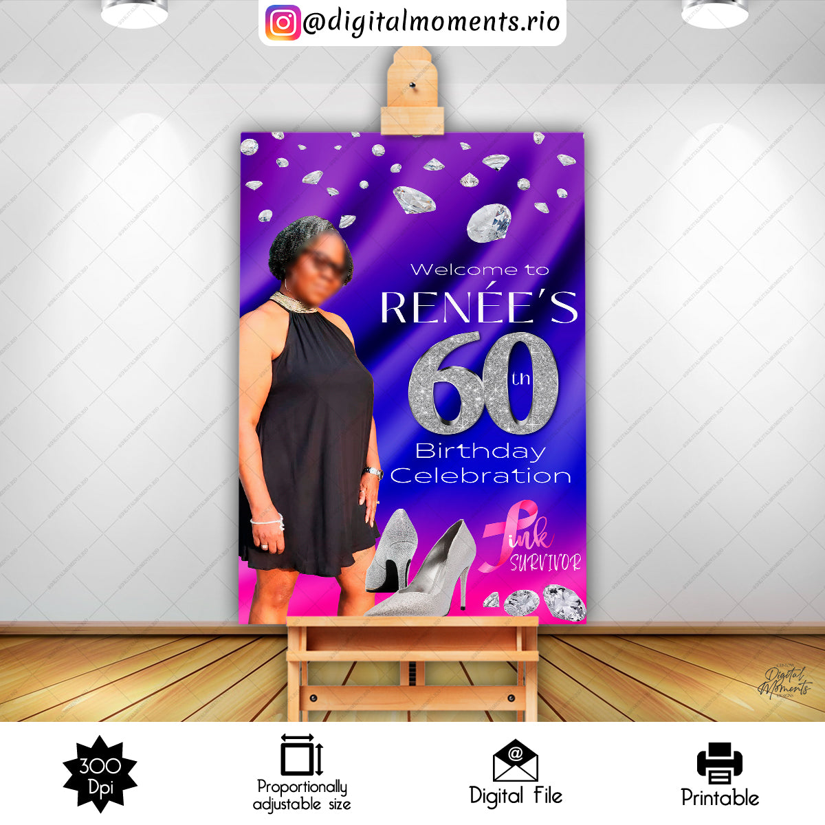 Stepping Into Diamonds Renee 24x36, survivor, events, welcome, pink, custom, 24x36, sign, design