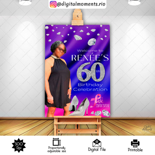 Stepping Into Diamonds Renee 24x36, survivor, events, welcome, pink, custom, 24x36, sign, design