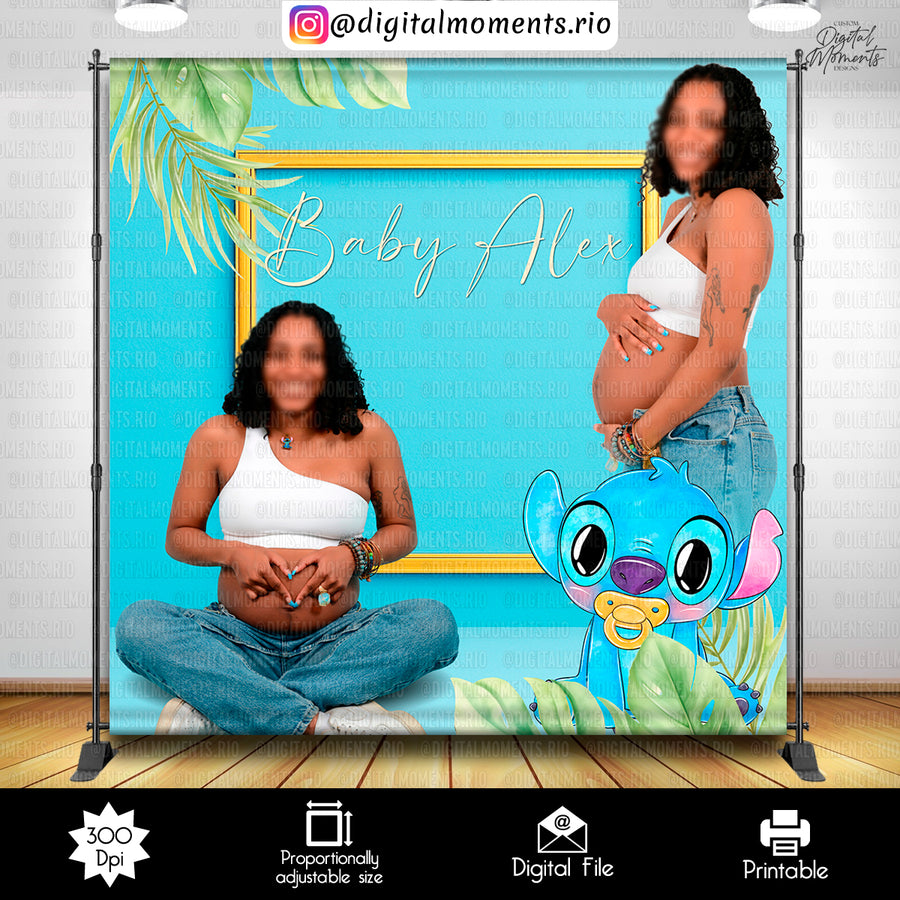 Stitch Baby Shower 8x8 Custom Backdrop, Custom Digital Fi...
