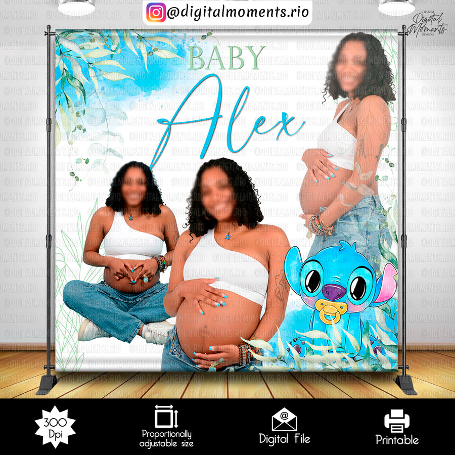 Stitch Baby Shower 8x8 Custom Backdrop, Custom Digital Fi...