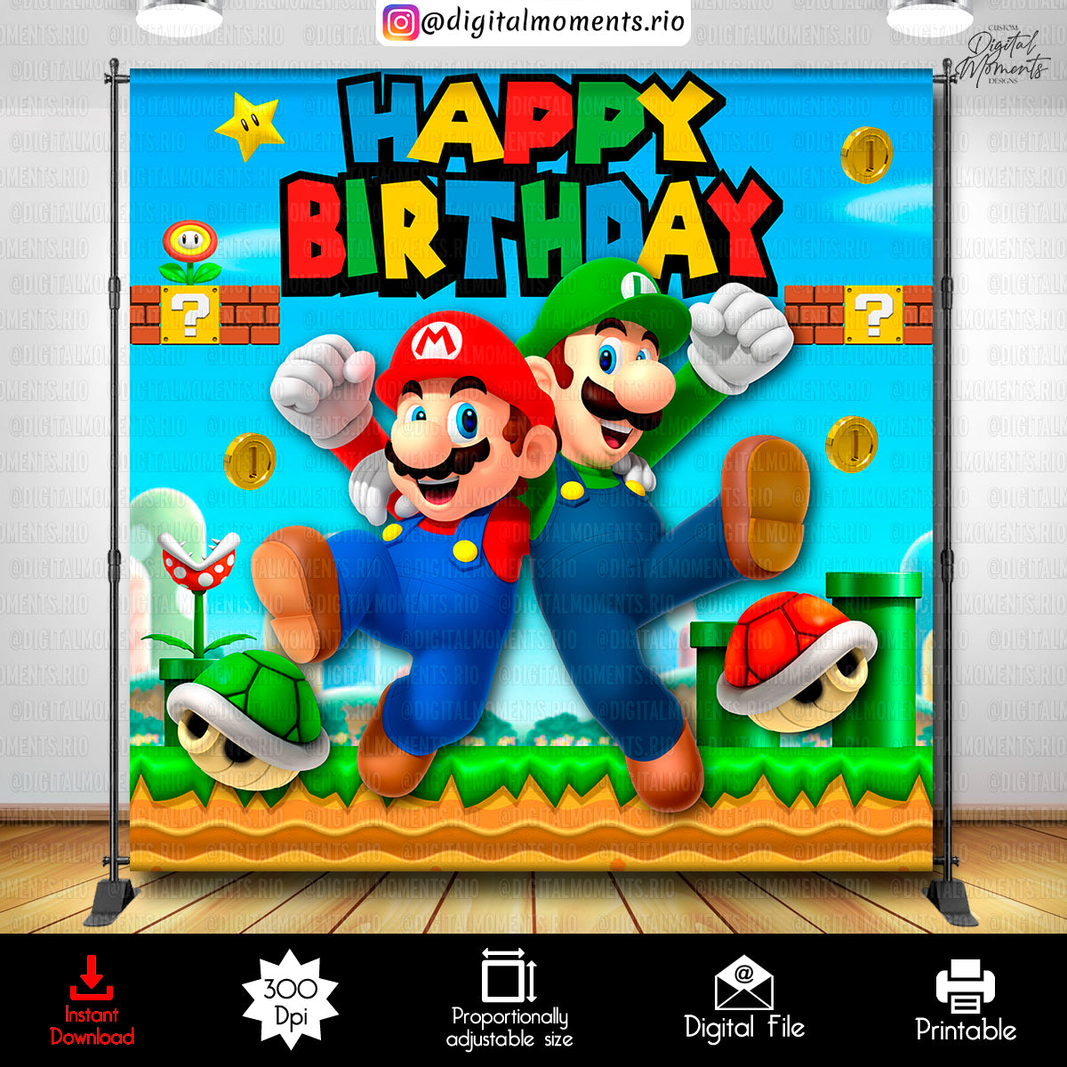 Diseño de fondo digital Super Mario Bros 8x8, descarga instantánea