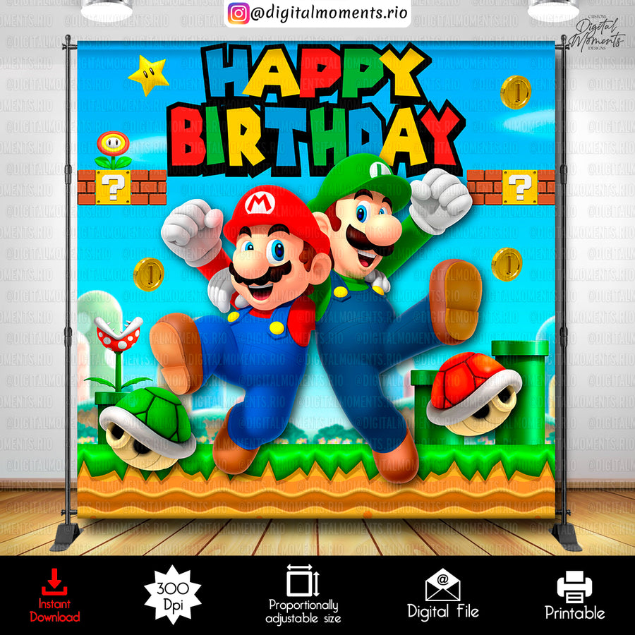 Super Mario Bros 8x8 Digital Backdrop Design, Instant Download | Custom Digital Download for Kids Party or Event