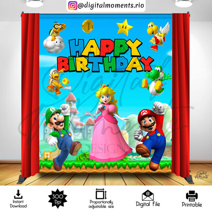 Copia del diseño de fondo digital de Super Mario Bros 5x6, descarga instantánea