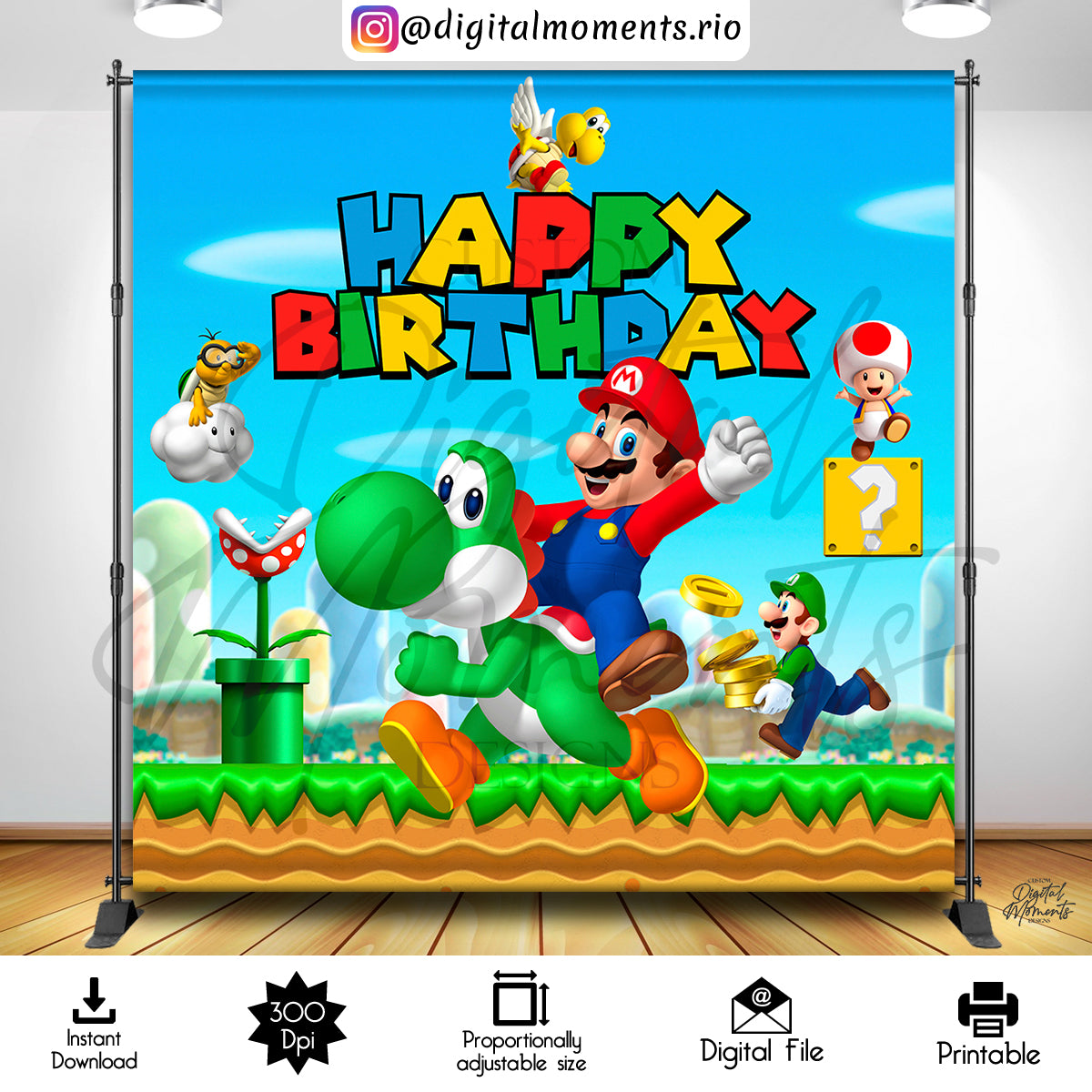 Diseño de fondo digital Super Mario Bros 8x8, descarga instantánea