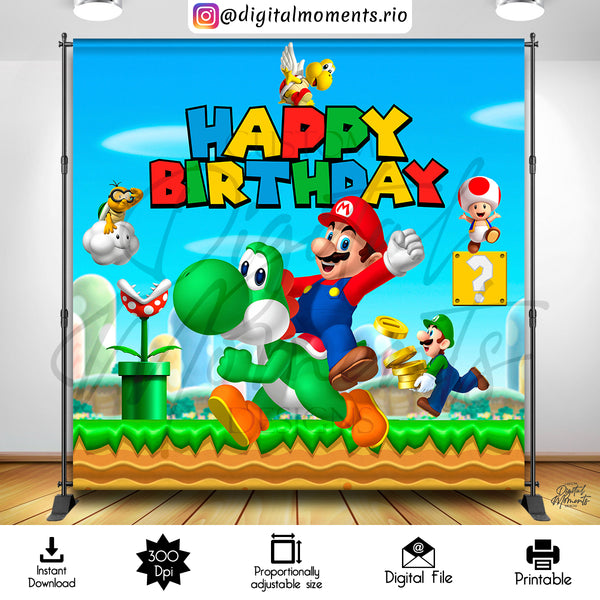 Super Mario Bros 8x8 Digital Backdrop Design, Instant Download | Custom Digital Download for Kids Party or Event
