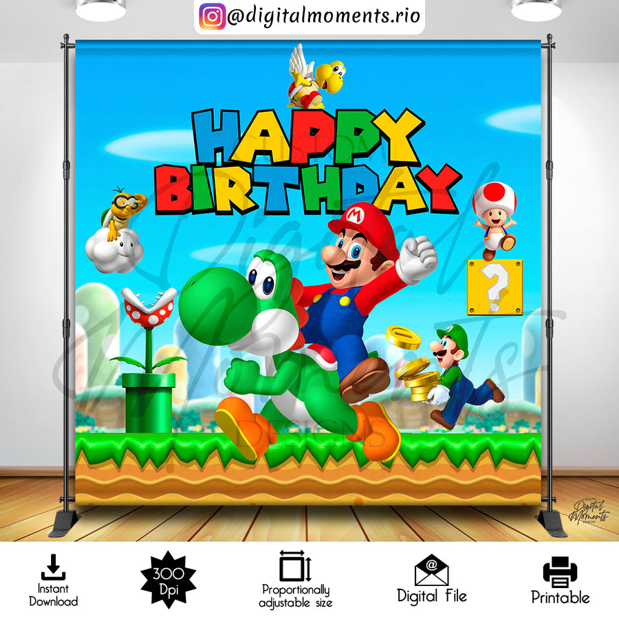 Super Mario Bros 8x8 Digital Backdrop Design, Instant Download | Custom Digital Download for Kids Party or Event