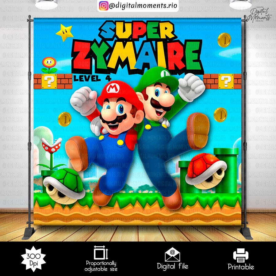Super Mario 8x8 Custom Backdrop, Digital file only | Custom Digital Download for Kids Party or Event