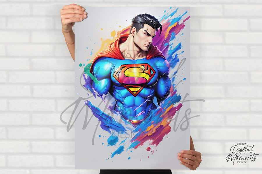 Superman Poster, Splash Art, Wall Art - INSTANT DOWNLOAD | Custom Digital Download for Kids Party or Event