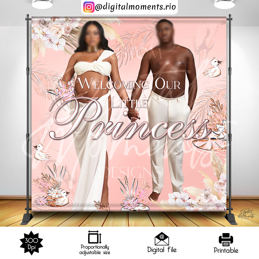 Swam Princess 8x8 Custom Backdrop with 1 picture, Digital file only | Custom Digital Download for Kids Party or Event