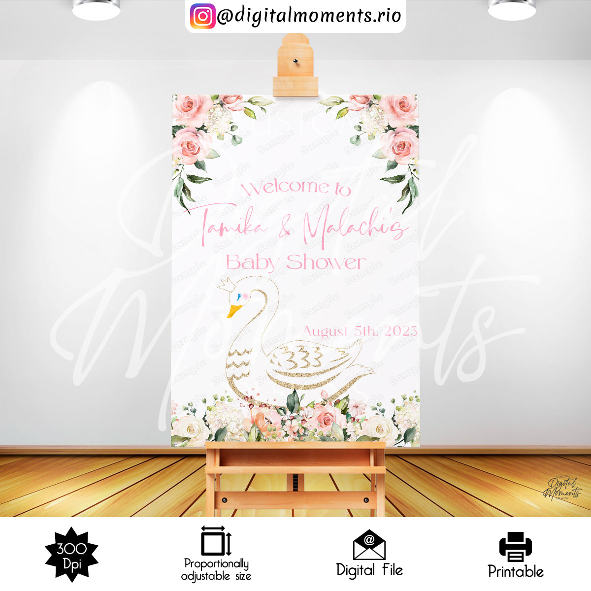 Swan Princess Sign 24x36, events, welcome, custom, swan, 24x36, princess, sign, design