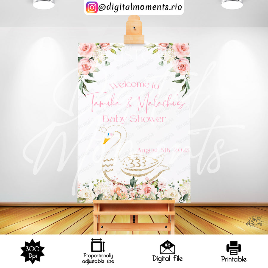 Swan Princess 24x36 Welcome Sign Custom Design, Digital file only | Custom Digital Download for Kids Party or Event