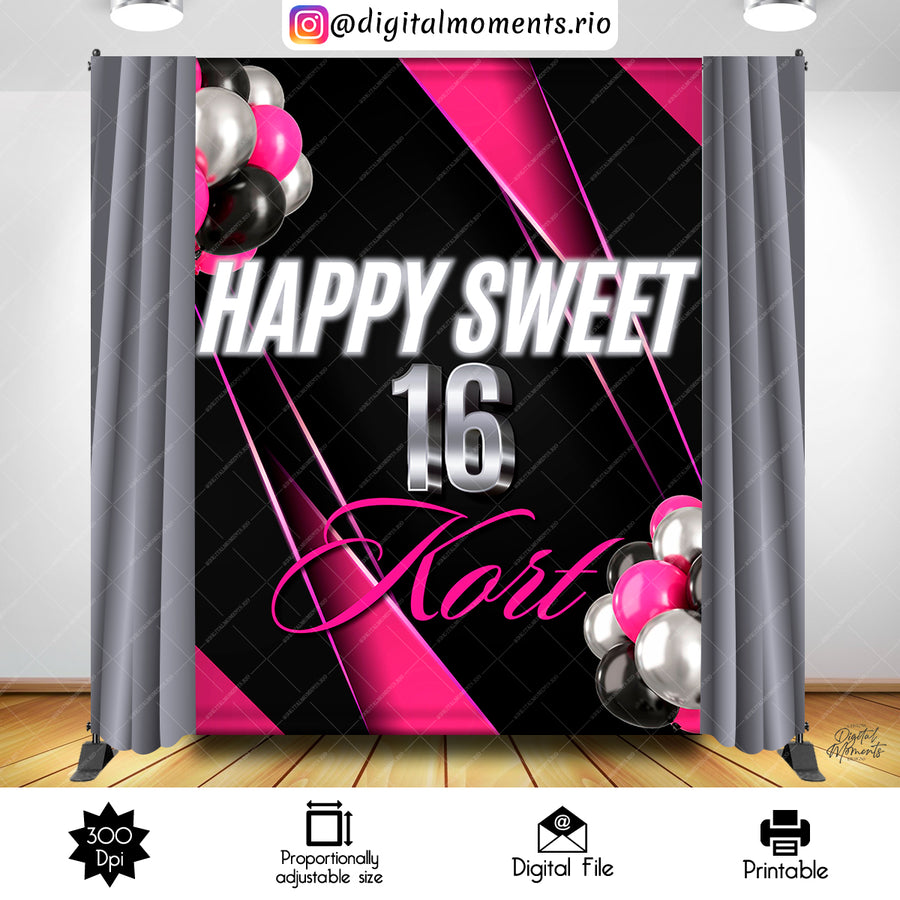 Sweet Sixteen 6x8 Custom Backdrop with picture, Digital file only | Custom Digital Download for Kids Party or Event