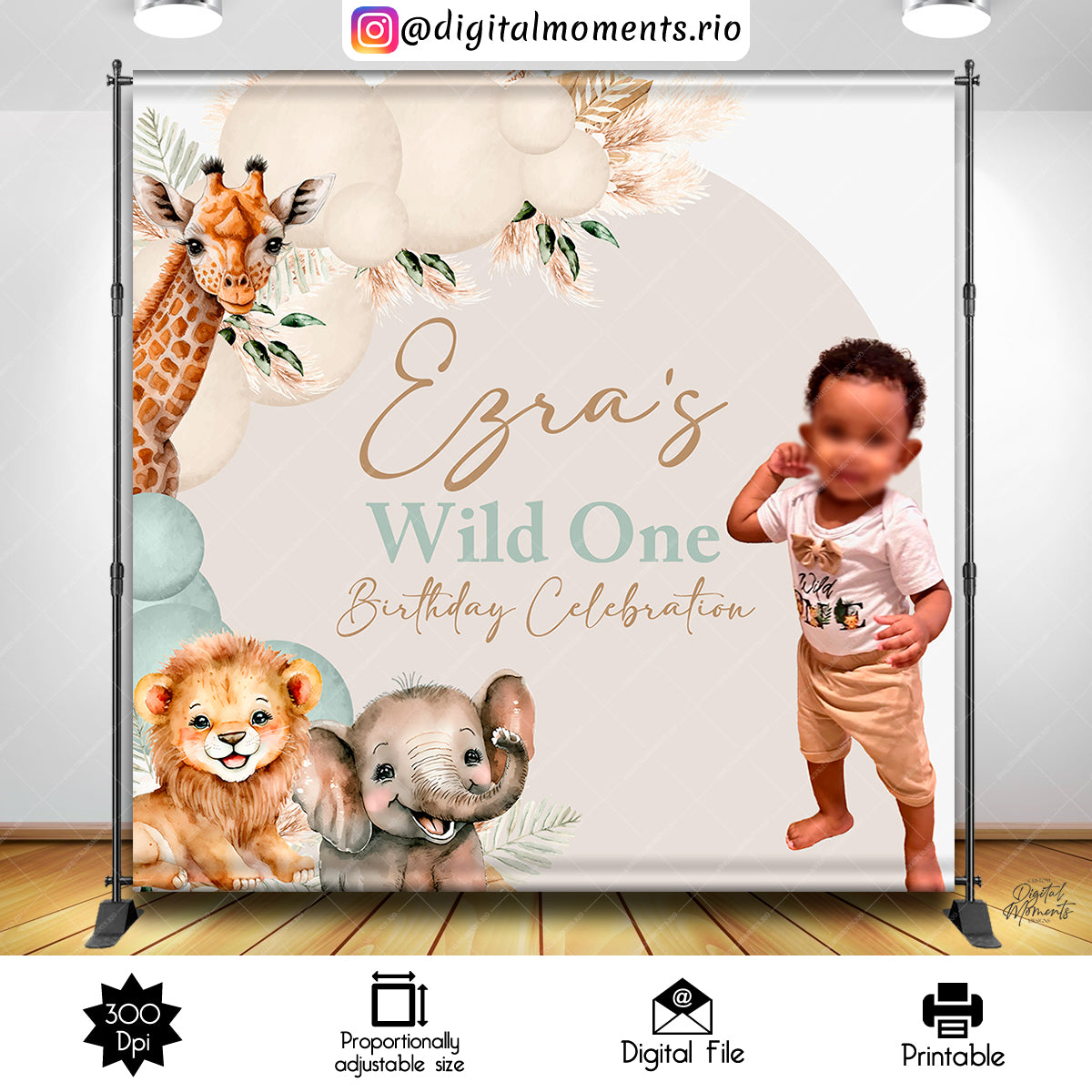 Safari Boho Christerning Ezra 8x8, events, custom, safari, baby, 8x8, backdrop, design