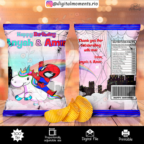 Spider-Man Unicorn Custom Chip Bag Design - Digital File | Digital Download for Events  for Events. arts, bag, celebration, chip, copy, cust…