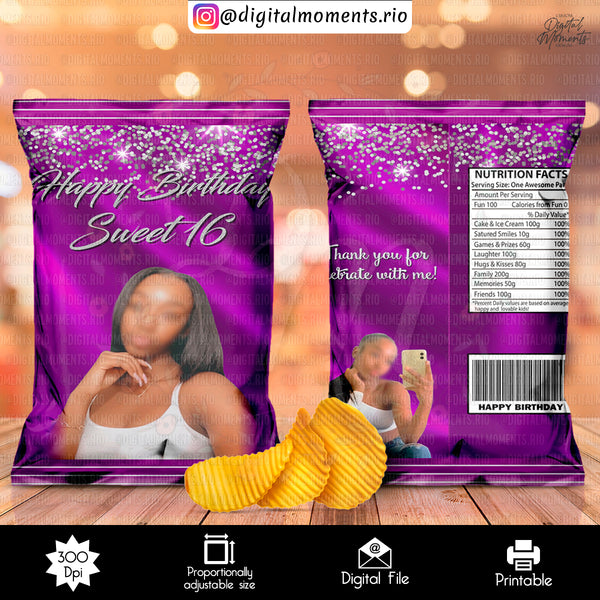 Sweet Sixteen Custom Chip Bag Design - Digital File | Digital Download for Events for Events. arts, bag, celebration, chip, custom, design, …