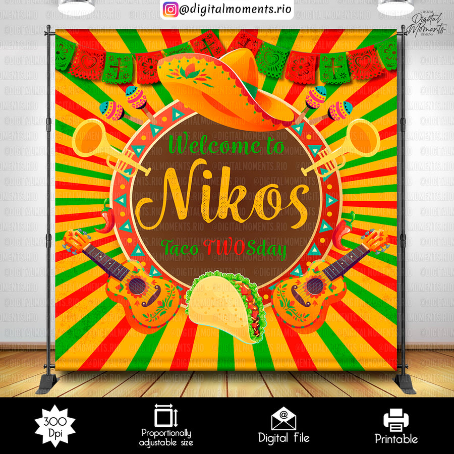Taco Twosday 8x8 Custom Backdrop Design, Digital file only | Custom Digital Download for Kids Party or Event