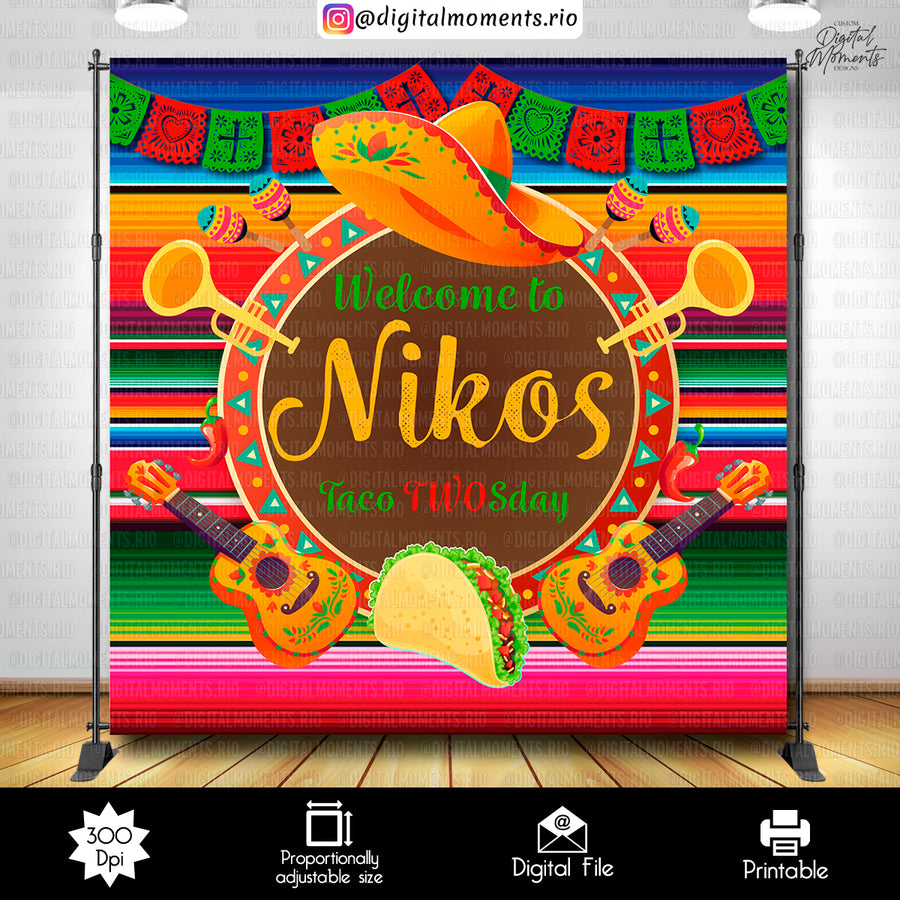 Taco Twosday 8x8 Custom Backdrop Design, Digital file only | Custom Digital Download for Kids Party or Event