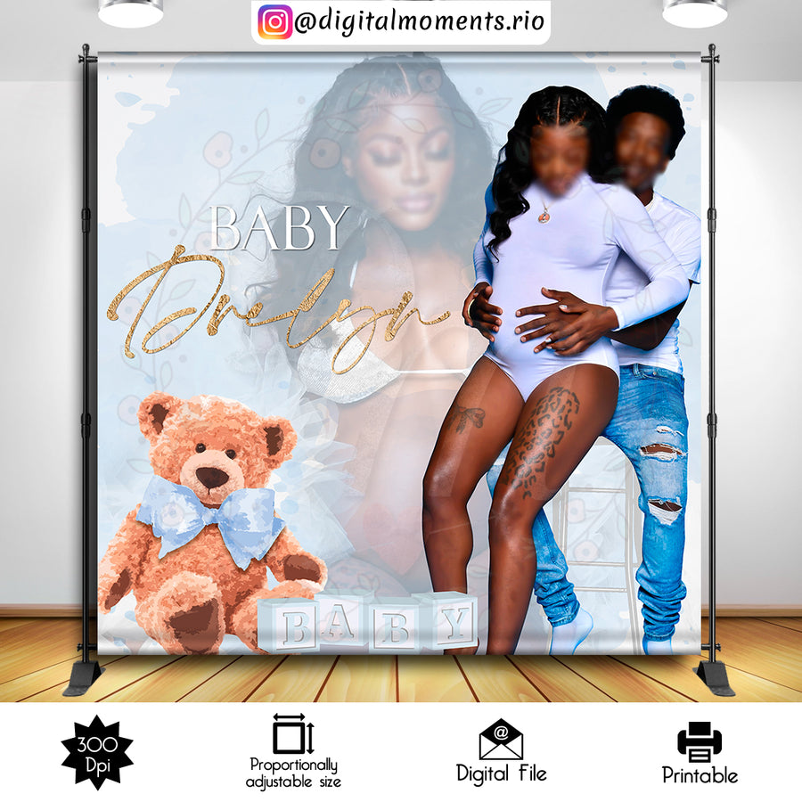 Teddy Bear 8x8 Custom Backdrop with 2 pictures, Digital file only | Custom Digital Download for Kids Party or Event