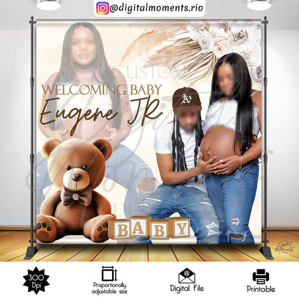 Boho Teddy Bear Baby Shower 8x8 Custom Backdrop with picture, Custom Digital File | Digital Download for Events for Events. 8x8, arts, baby,…