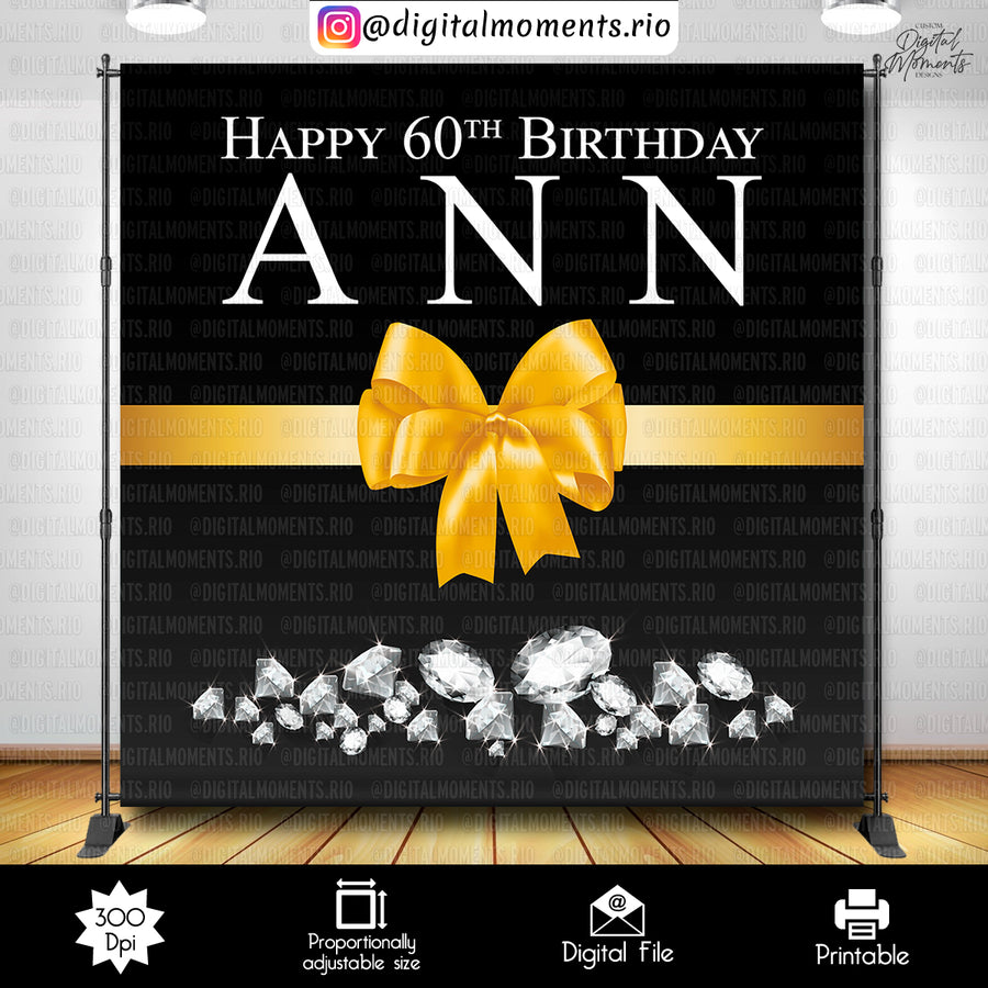Diamonds 8x8 Birthday Custom Backdrop with picture, Digital file only | Custom Digital Download for Kids Party or Event