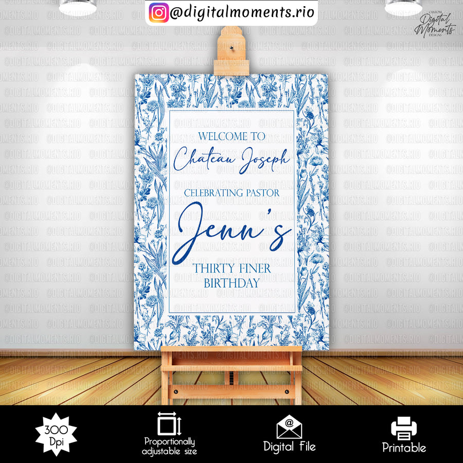 Floral Toile de Jouy 24x36 Welcome Sign Custom Design, Digital file only | Custom Digital Download for Kids Party or Event