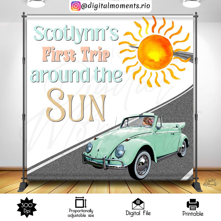 First Trip Around the Sun Birthday 8x8 Custom Backdrop Design, Digital file only | Custom Digital Download for Kids Party or Event
