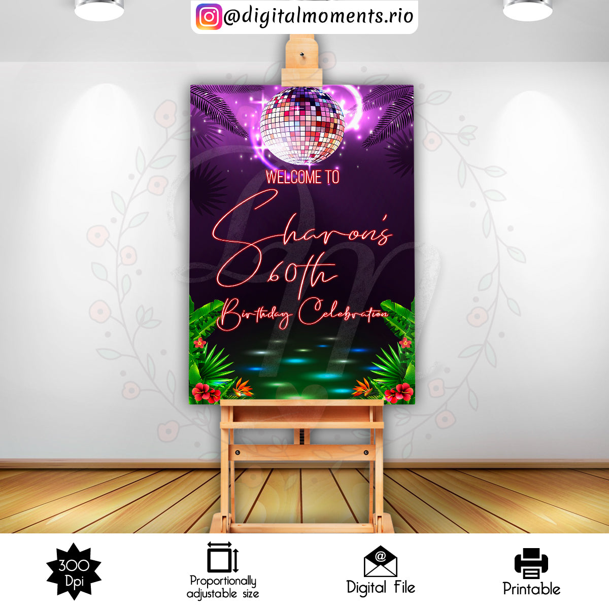 Tropical Disco Sharon 24x36, events, welcome, custom, 24x36, sign, disco, design