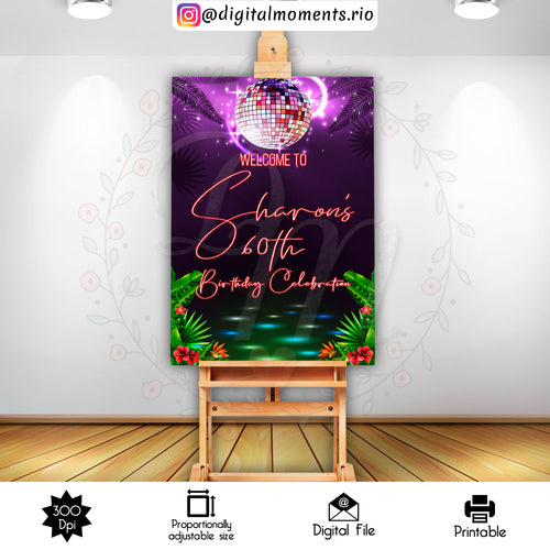 Tropical Disco Sharon 24x36, events, welcome, custom, 24x36, sign, disco, design