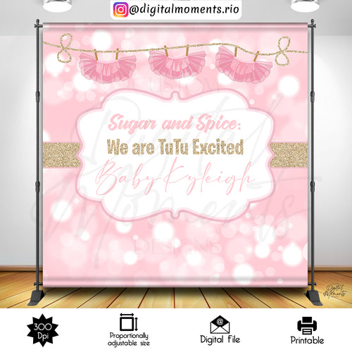 Tutu Baby Shower 8x8 Custom Backdrop Design, Digital file only