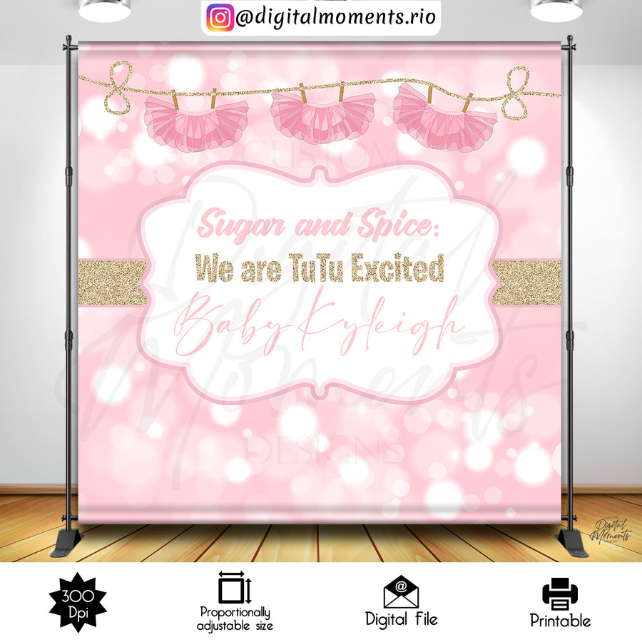 Tutu Baby Shower 8x8 Custom Backdrop Design, Digital file only | Custom Digital Download for Kids Party or Event