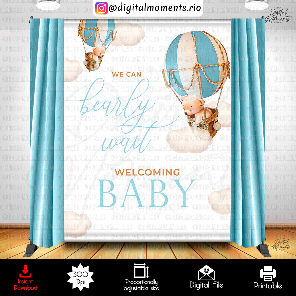 Teddy Bear Hot Air Balloon 6x8 Instant, events, shower, baby, design, bear, teddy, backdrop, 6x8, instant