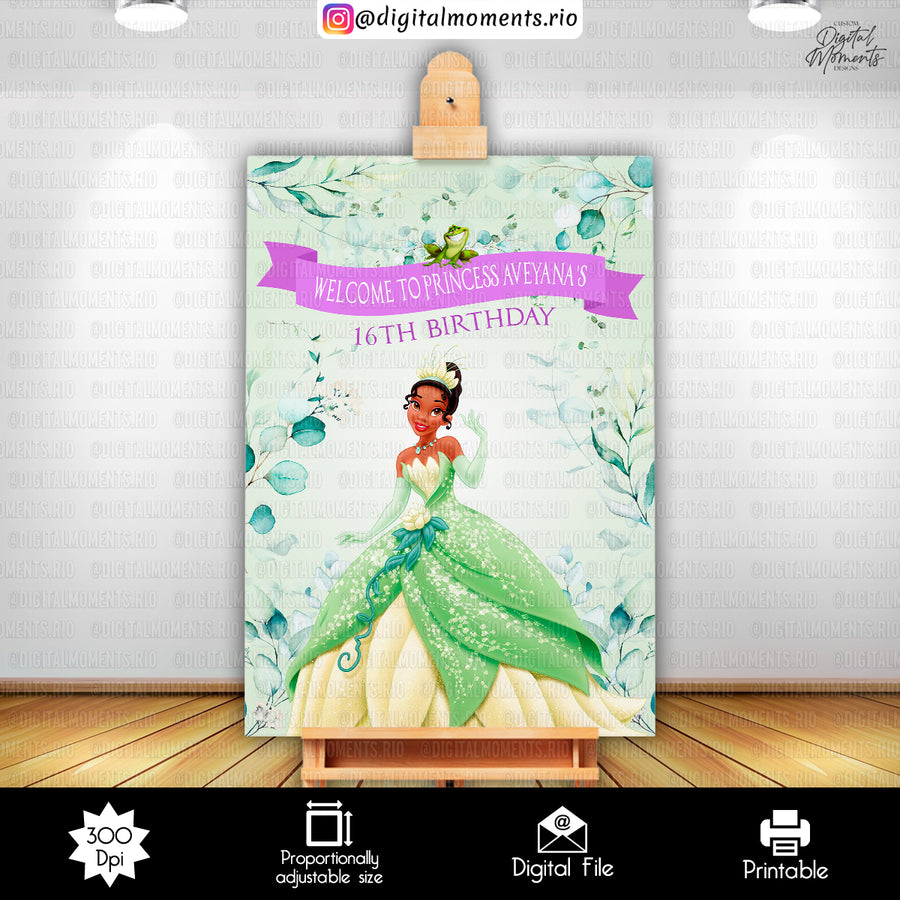 Princess Tiana 24x36 Welcome Sign Custom Design, Digital file only | Custom Digital Download for Kids Party or Event