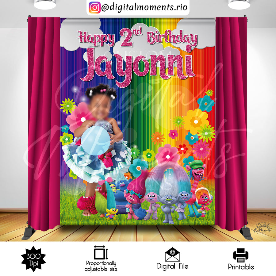 Trolls 6x8 Custom Backdrop with 1 picture, Digital file only | Custom Digital Download for Kids Party or Event