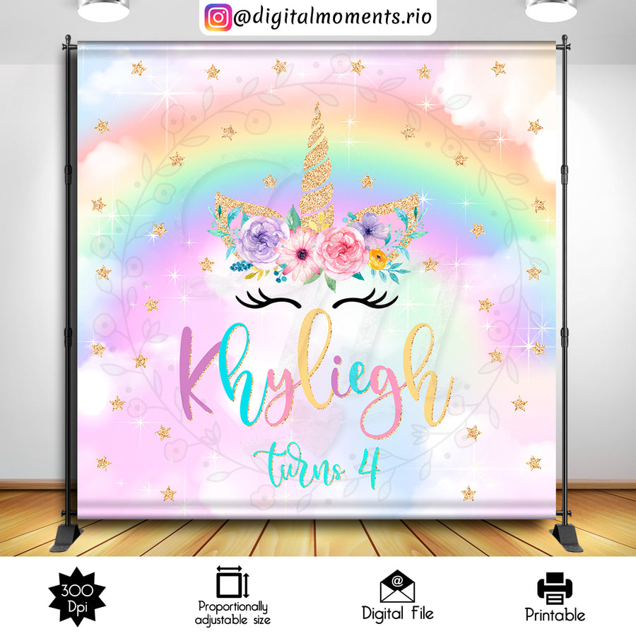 Unicorn 8x8 Custom Backdrop Design, Digital file only | Custom Digital Download for Kids Party or Event