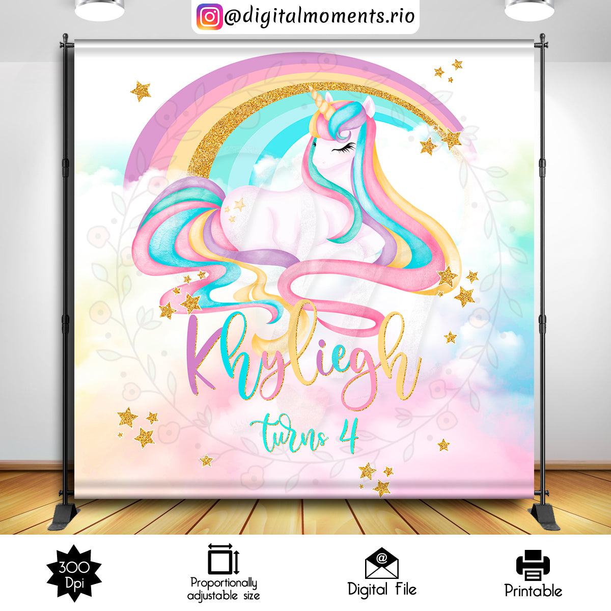 Diseño de fondo personalizado Unicornio 8x8, solo archivo digital