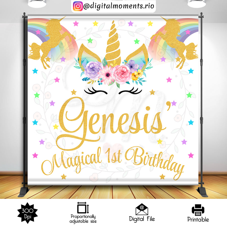 Unicorn 8x8 Custom Backdrop Design, Digital file only | Custom Digital Download for Kids Party or Event