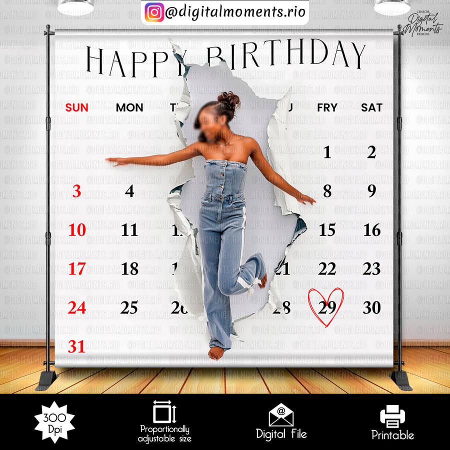 Calendar 8x8 Birthday Custom Backdrop with picture, Digital file only | Custom Digital Download for Kids Party or Event