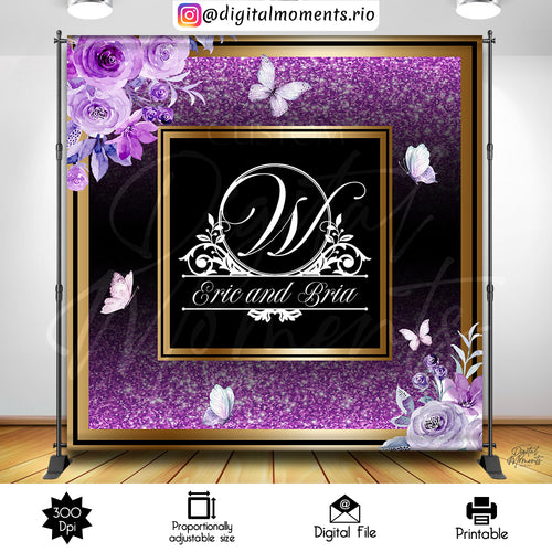 Wallace Monogram 8x8, events, custom, purple, butterflies, 8x8, backdrop, design